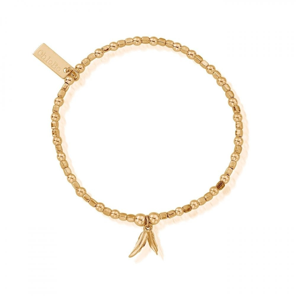 GOLD ON STERLING SILVER MINI CUBE DOUBLE FEATHER BRACELET