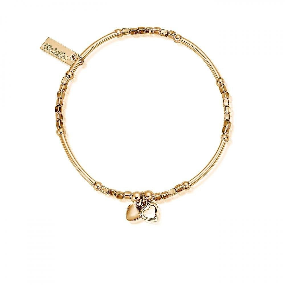 GOLD ON STERLING SILVER MINI NOODLE CUBE DOUBLE HEART BRACELET