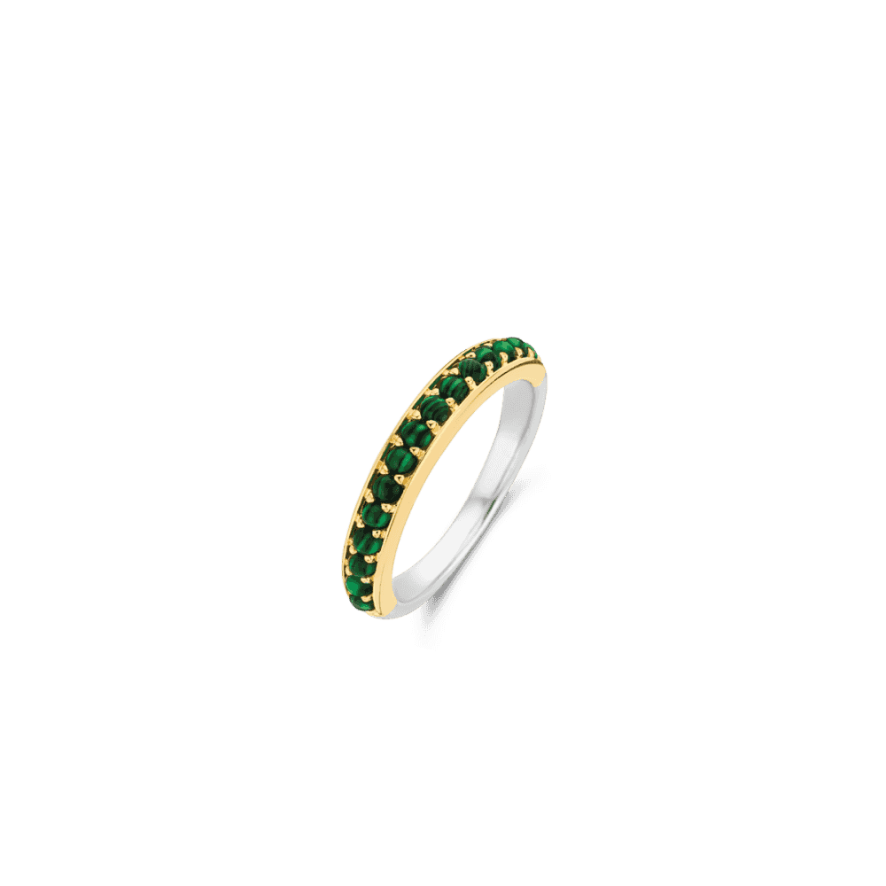 GOLD ON STERLING SILVER RING WITH MA;ACHITE GREEN STONES