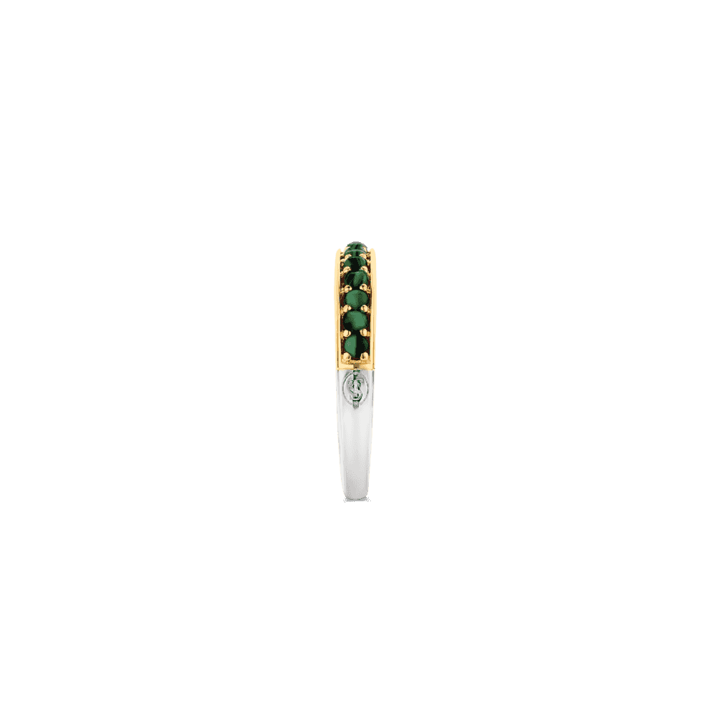 GOLD ON STERLING SILVER RING WITH MA;ACHITE GREEN STONES