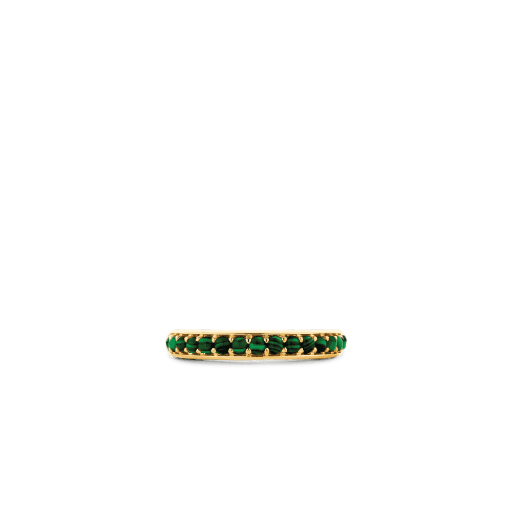 GOLD ON STERLING SILVER RING WITH MA;ACHITE GREEN STONES