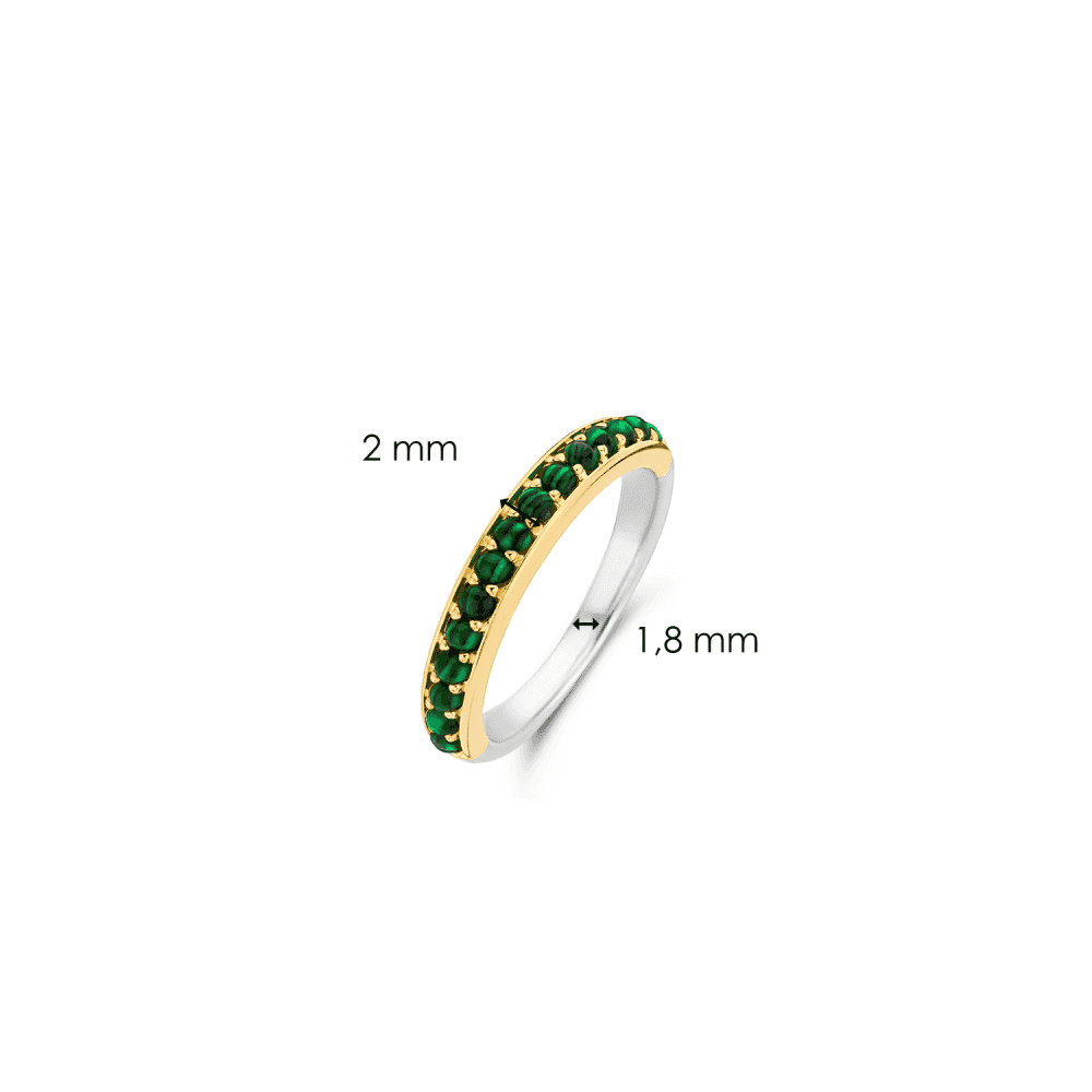 GOLD ON STERLING SILVER RING WITH MA;ACHITE GREEN STONES