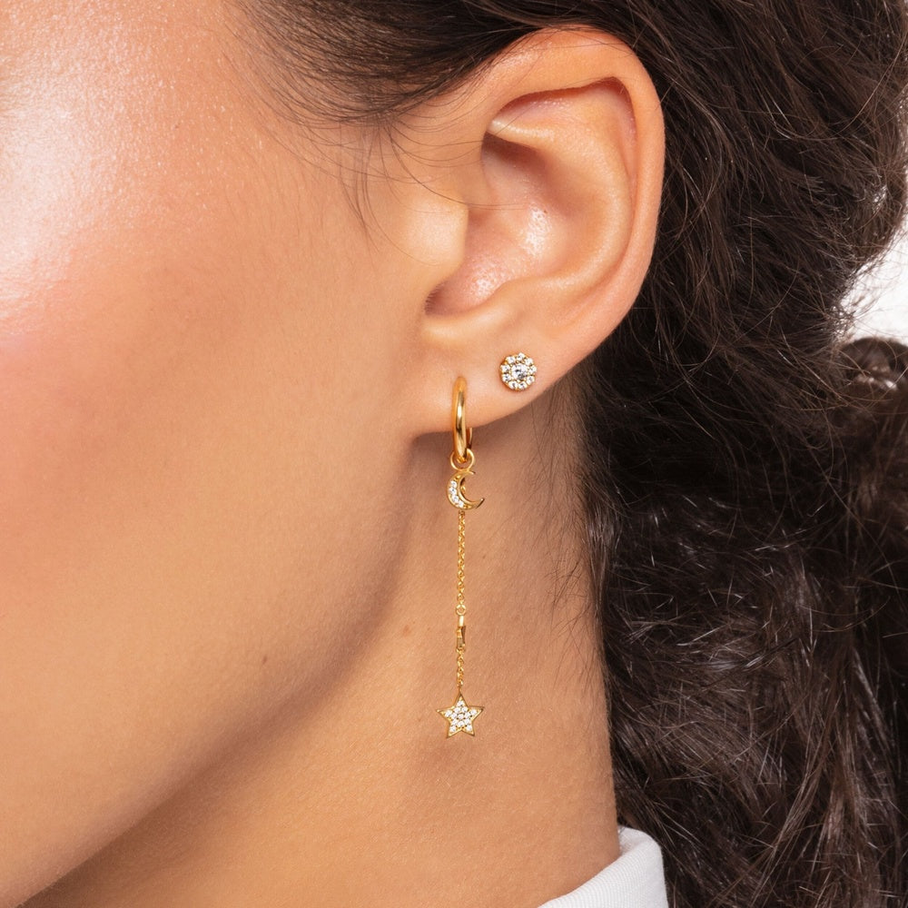 GOLD ON STERLING SILVER ROUND CUBIC ZIRCONIA STUD EARRINGS