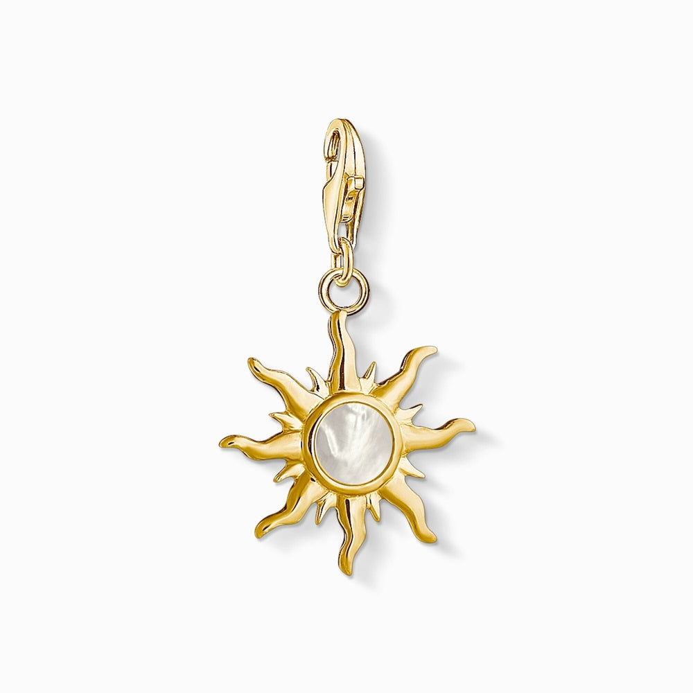 GOLD ON STERLING SILVER SUN CHARM WITH MOTHER OF PEARL STONE