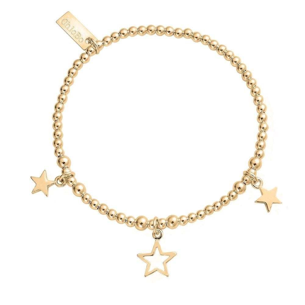 GOLD ON STERLING SILVER TRIPLE STAR CHARM BRACELET