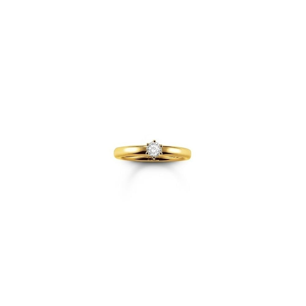 GOLD ON STERLING SILVER WHITE ZIRCONIA SINGLE STONE RING