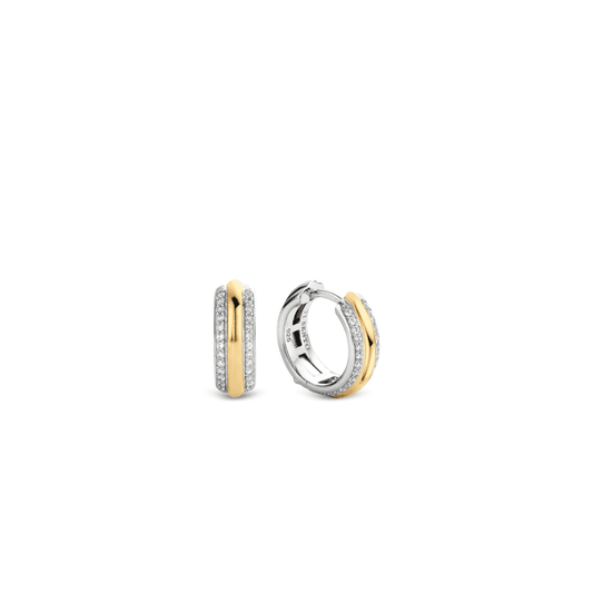 GOLD & SILVER MILANO HOOP EARRINGS WITH PAVE SET CUBIC ZIRCONIAS