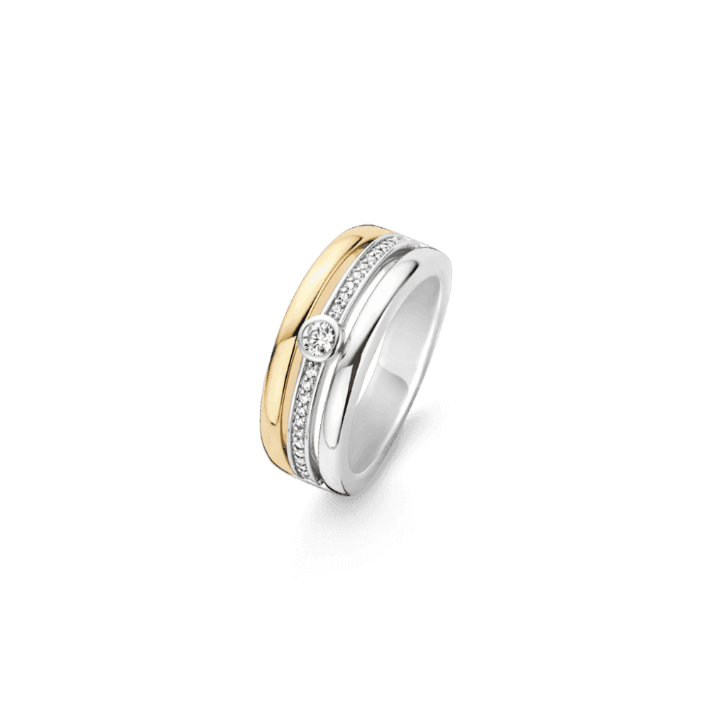 GOLD & SILVER MILANO RING WITH CUBIC ZIRCONIA CENTRE