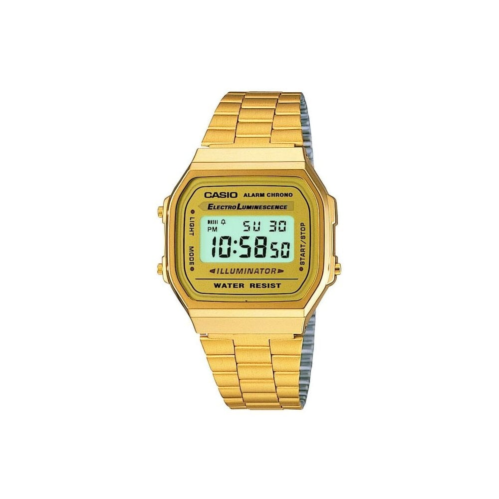 GOLD STAINLESS STEEL RETRO UNISEX DIGITAL BRACELET WATCH