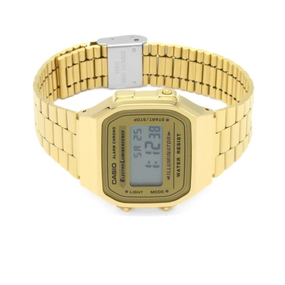 GOLD STAINLESS STEEL RETRO UNISEX DIGITAL BRACELET WATCH