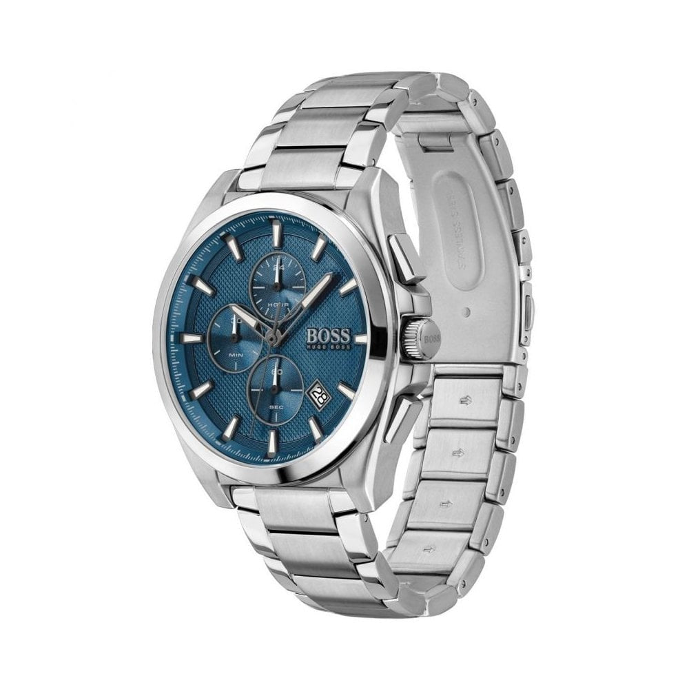 GRANDMASTER STAINLESS STEEL CHRONOGRAPH GENTS BRACELET WATCH WITH BLUE DIAL