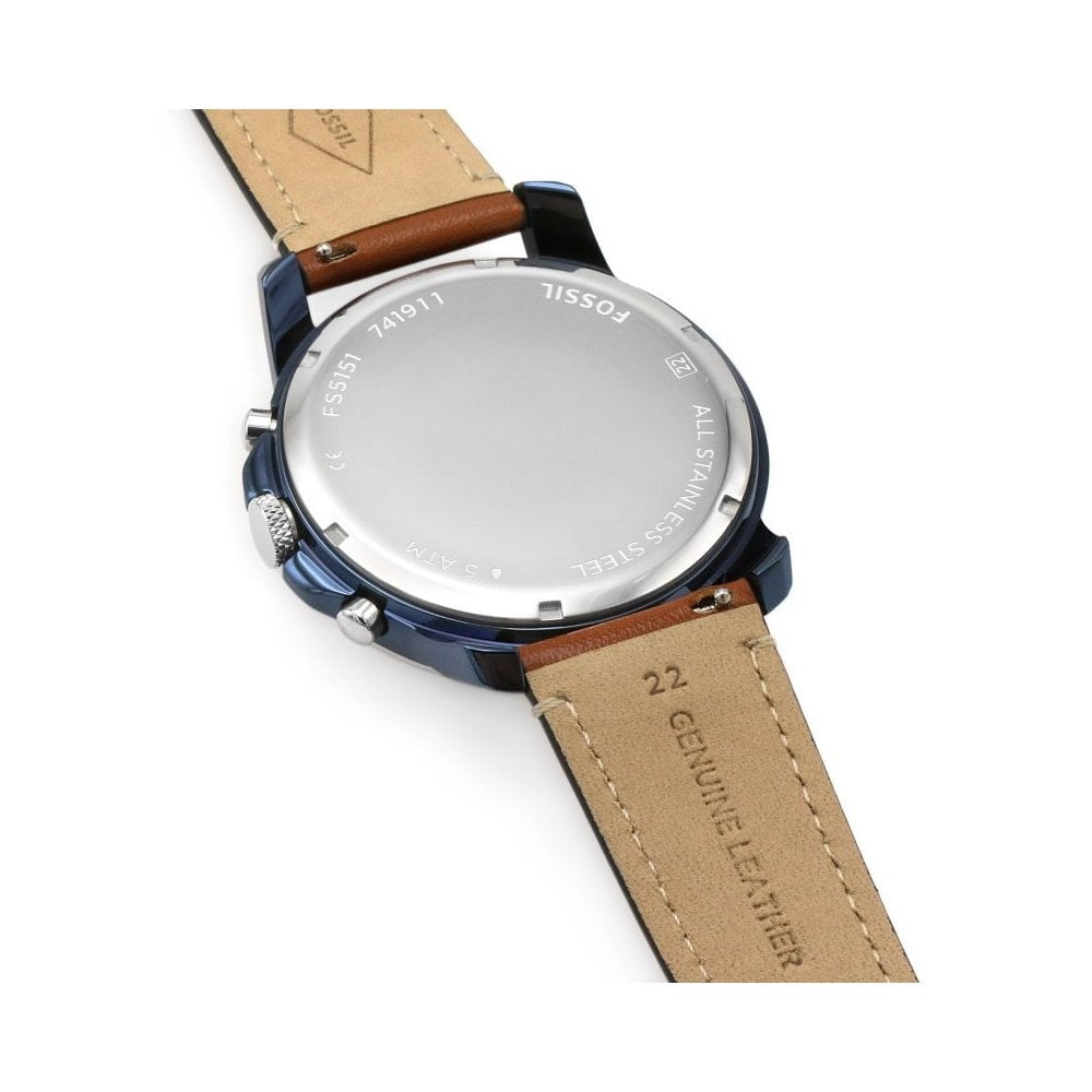 GRANT STAINLESS STEEL GENTS CHRONOGRAPH WATCH WITH BROWN LEATHER STRAP