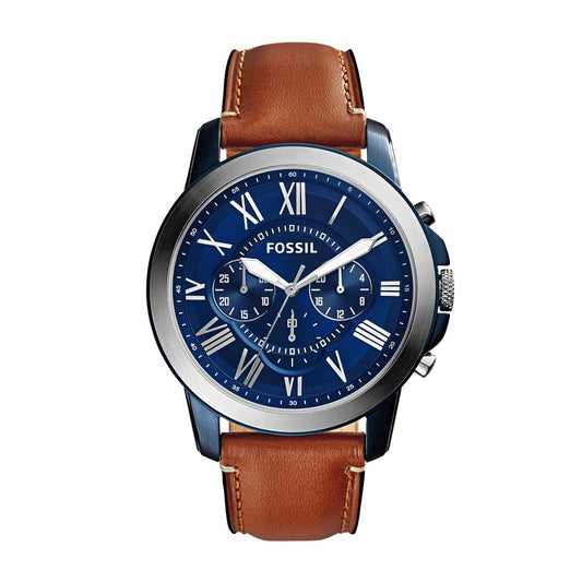 GRANT STAINLESS STEEL GENTS CHRONOGRAPH WATCH WITH BROWN LEATHER STRAP