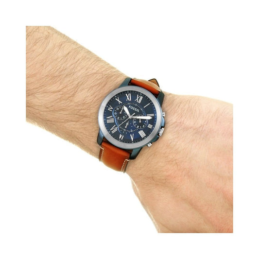 GRANT STAINLESS STEEL GENTS CHRONOGRAPH WATCH WITH BROWN LEATHER STRAP