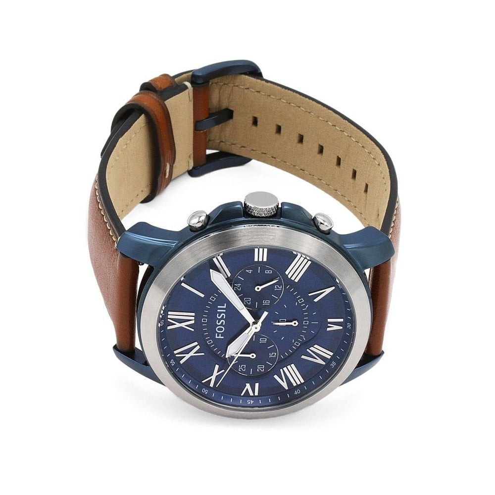 GRANT STAINLESS STEEL GENTS CHRONOGRAPH WATCH WITH BROWN LEATHER STRAP