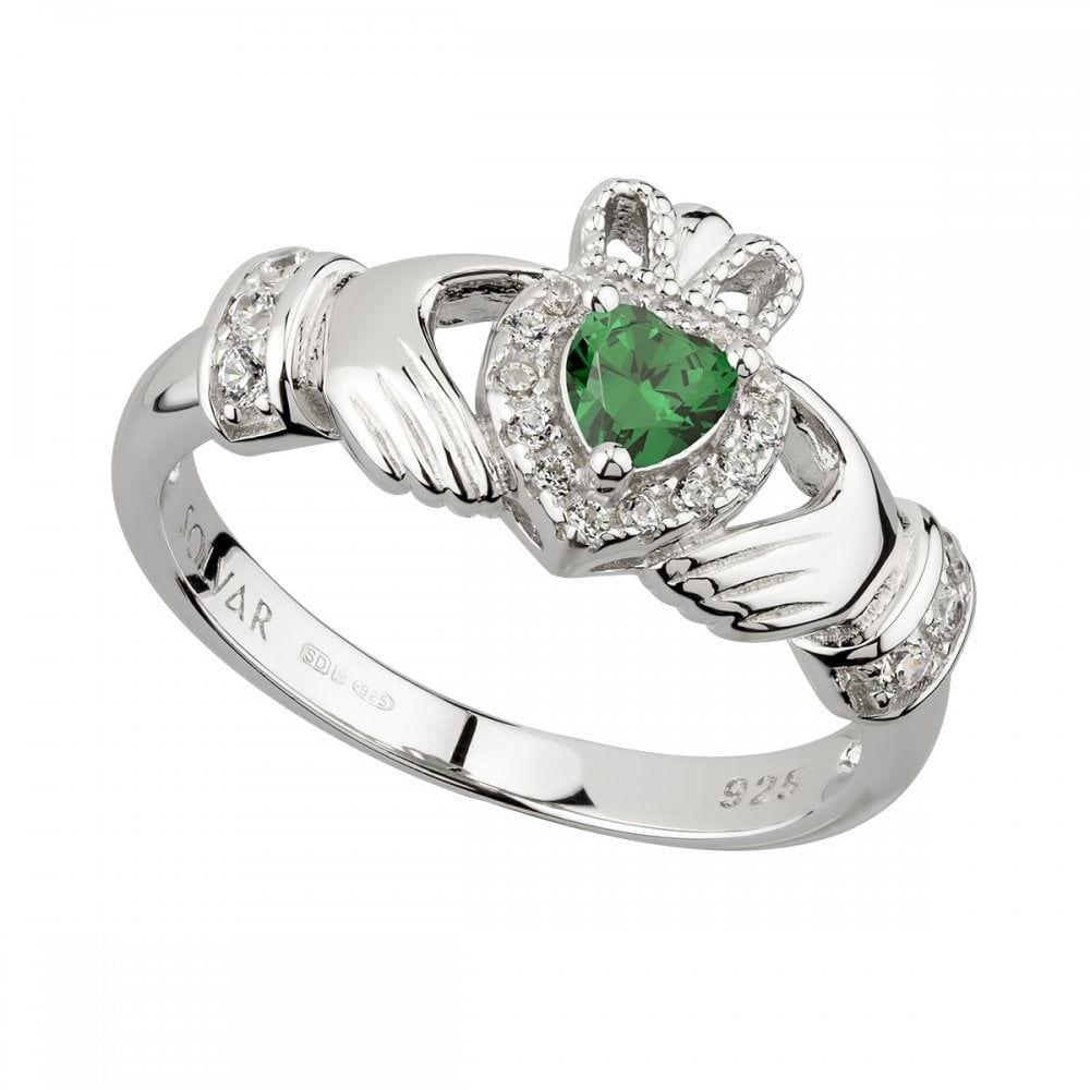 GREEN CUBIC ZIRCONIA CLADDAGH RING