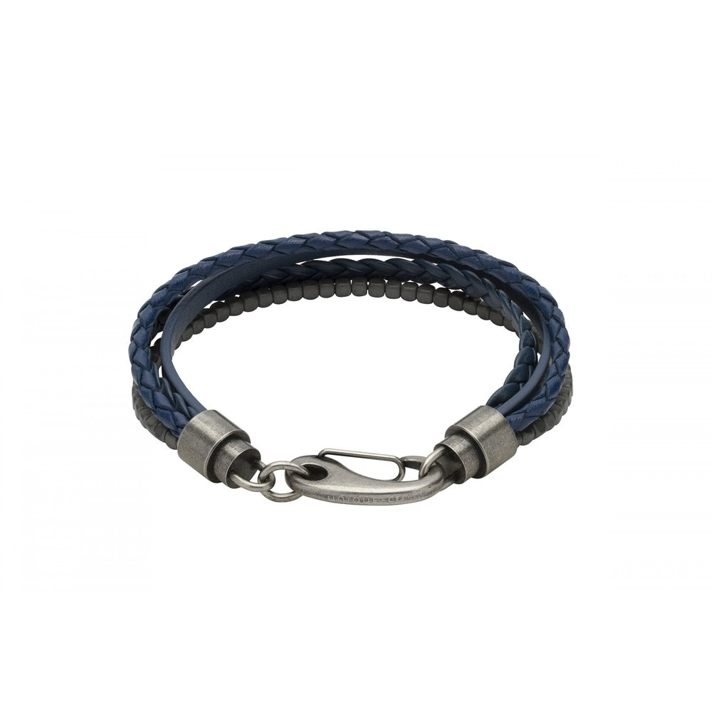 GUN METAL BLUE LEATHER BRACELET
