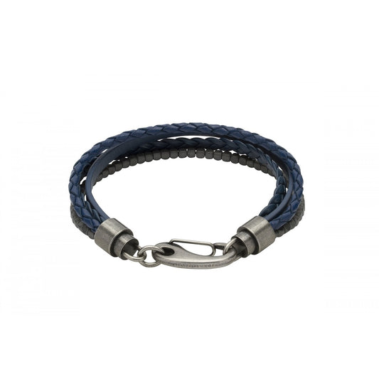 GUN METAL BLUE LEATHER BRACELET