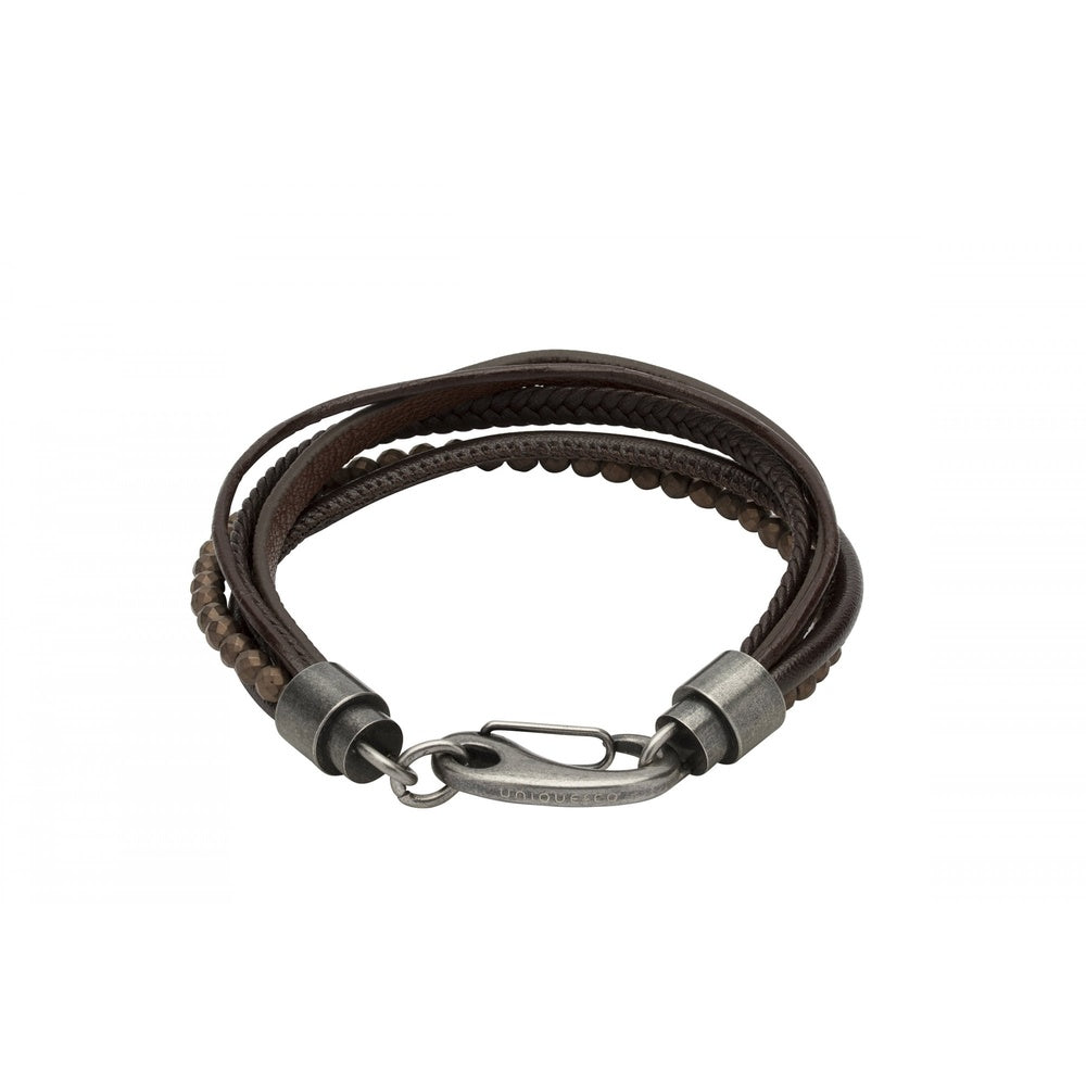 GUN METAL BROWN LEATHER BRACELET