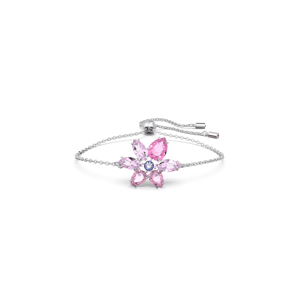 Gema bracelet, Mixed cuts, Flower, Pink, Rhodium plated