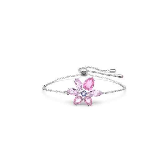 Gema bracelet, Mixed cuts, Flower, Pink, Rhodium plated