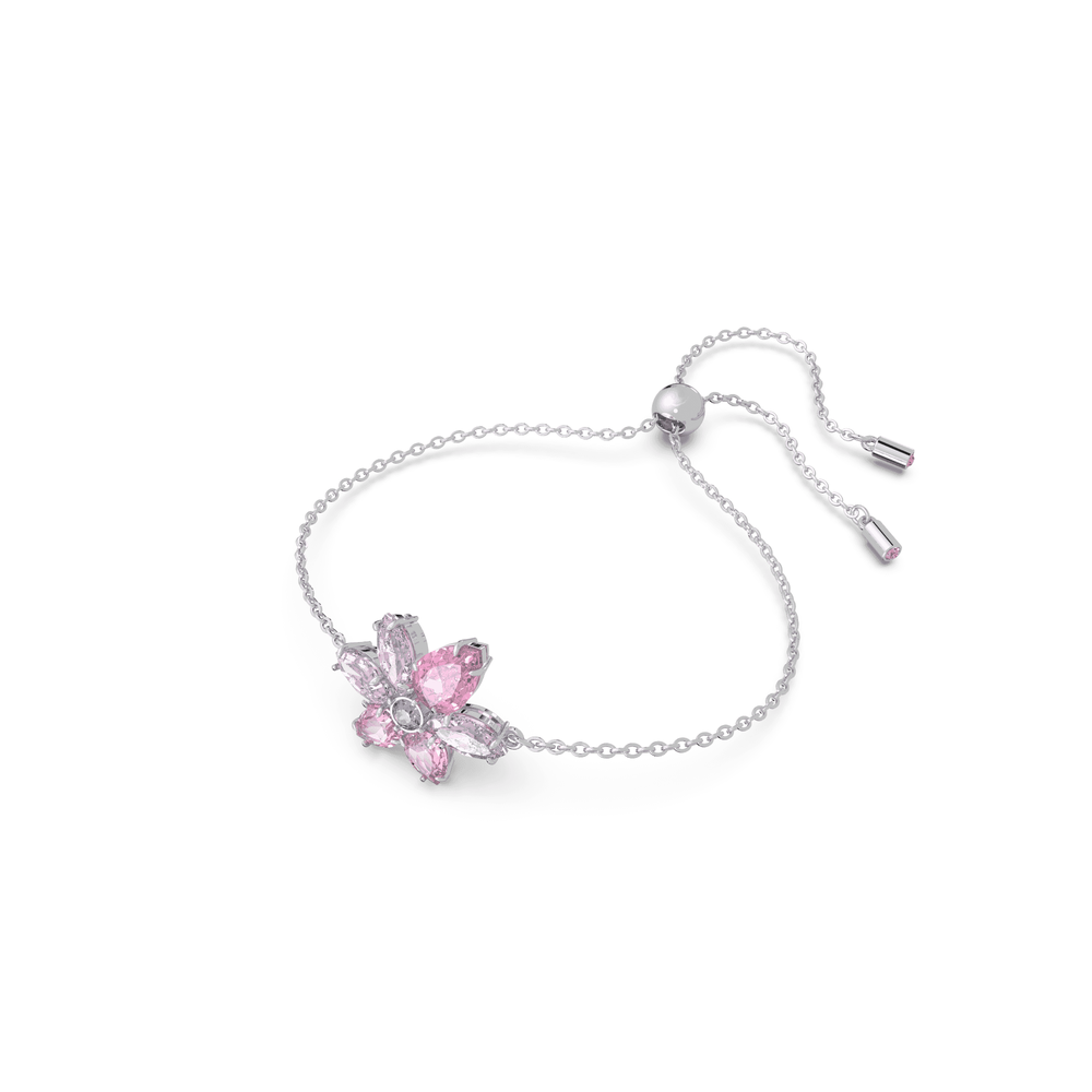 Gema bracelet, Mixed cuts, Flower, Pink, Rhodium plated