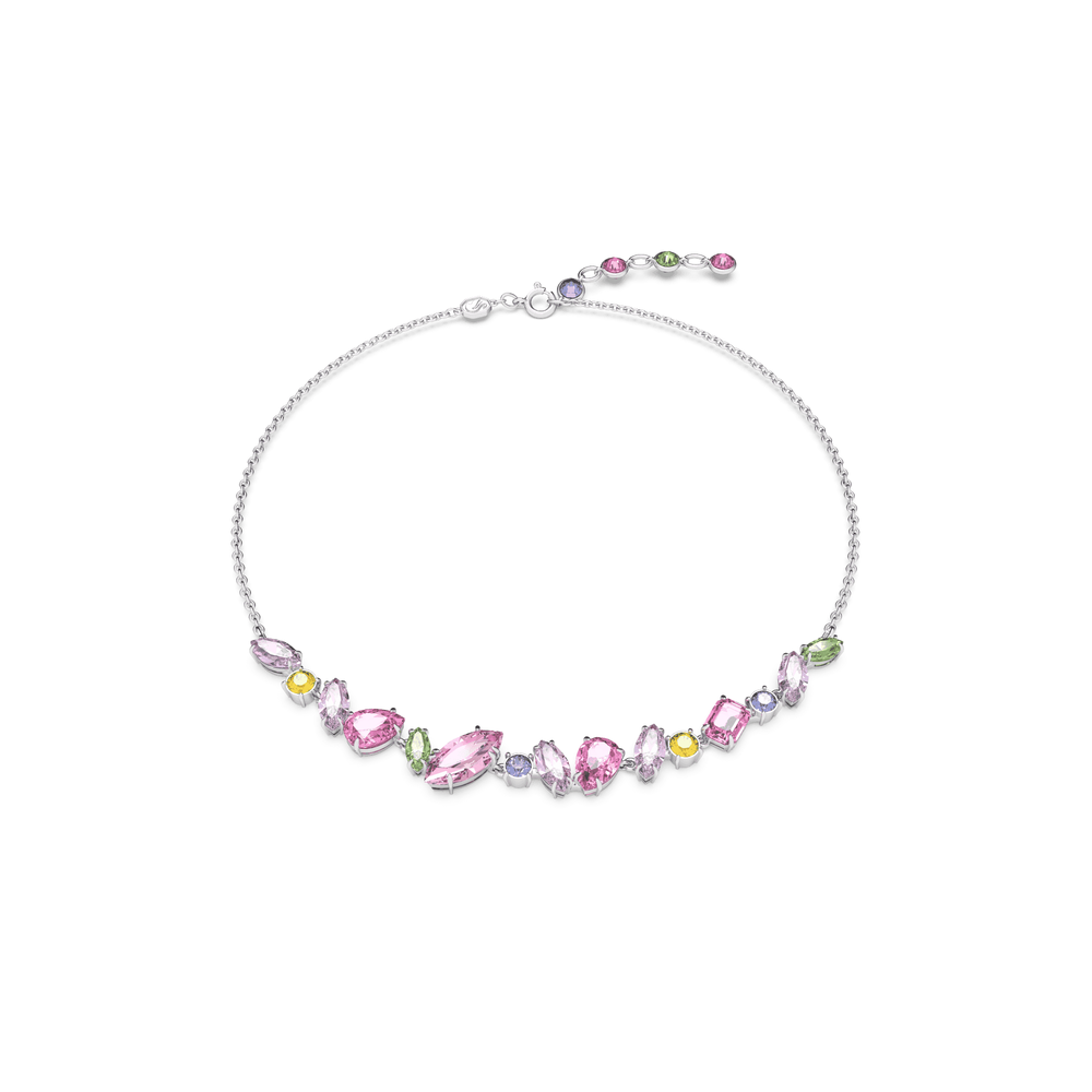 Gema necklace, Mixed cuts, Multicolored, Rhodium plated