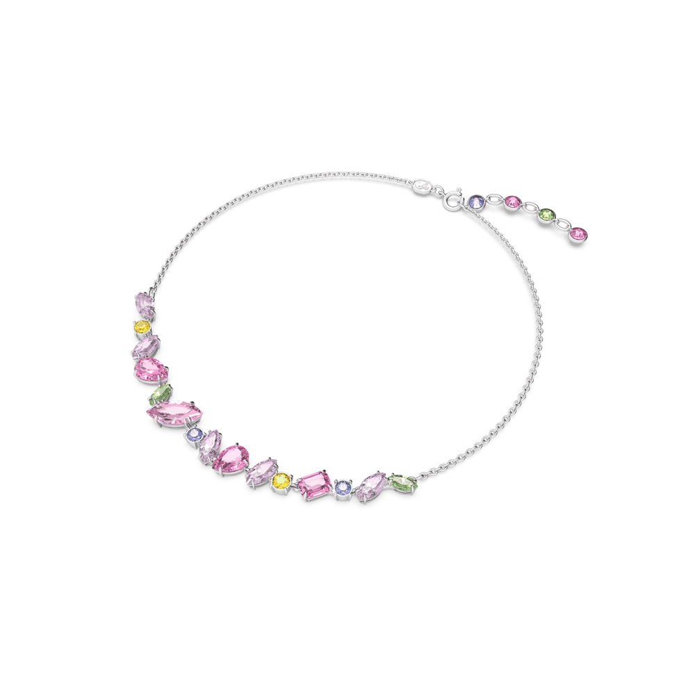 Gema necklace, Mixed cuts, Multicolored, Rhodium plated