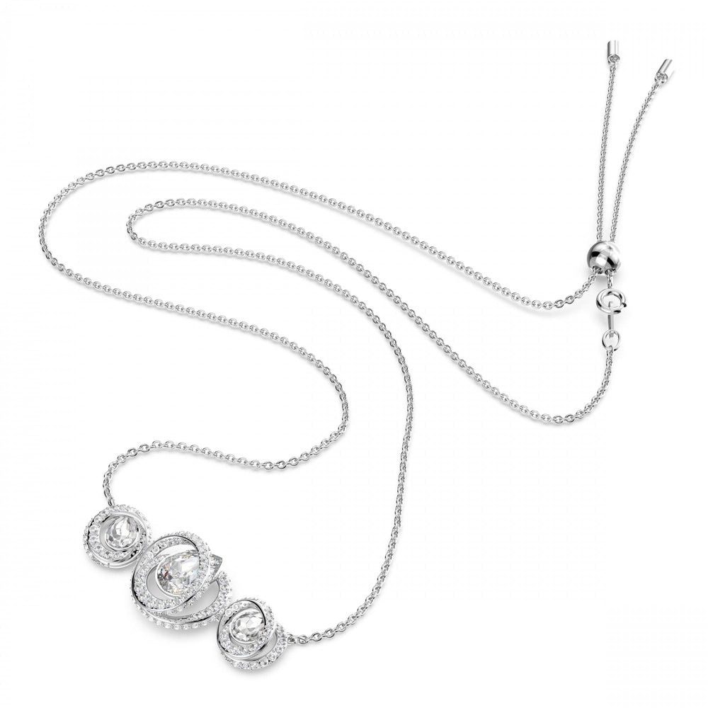 Generation necklace, White, Rhodium plated