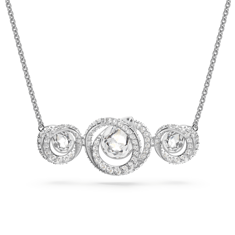 Generation necklace, White, Rhodium plated