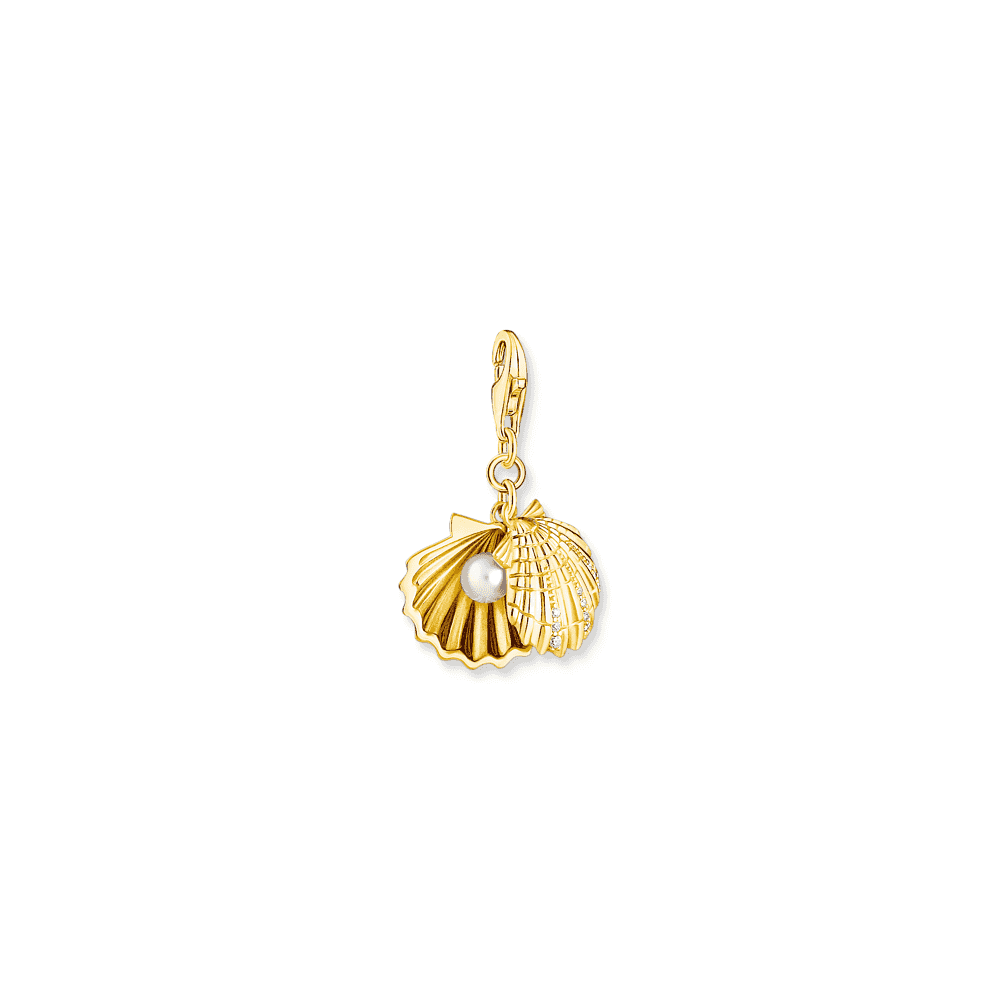 Gold On Silver Clam with Pearl Charm