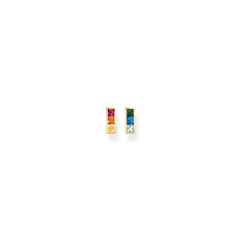 Gold On Silver Colourful Stone Stud Earrings
