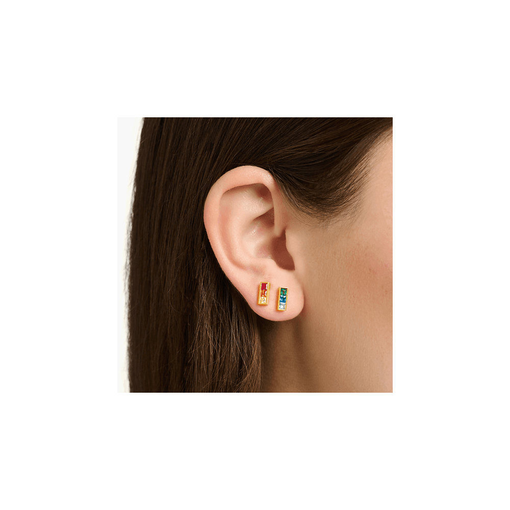 Gold On Silver Colourful Stone Stud Earrings