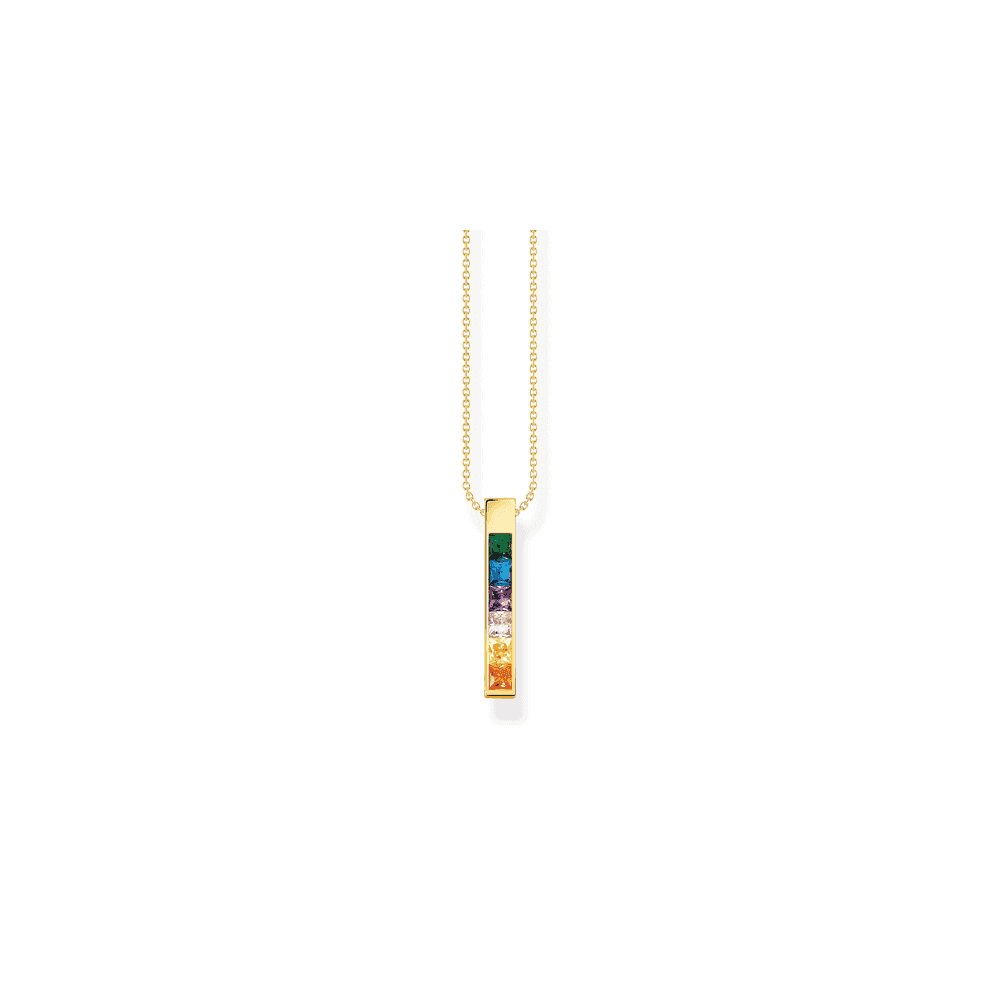 Gold On Silver Colourful Stones Cuboid Pendant