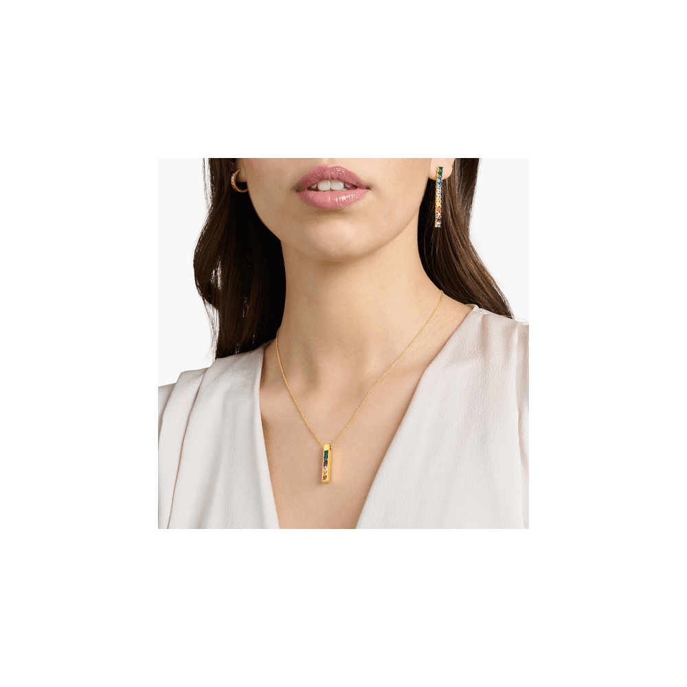Gold On Silver Colourful Stones Cuboid Pendant