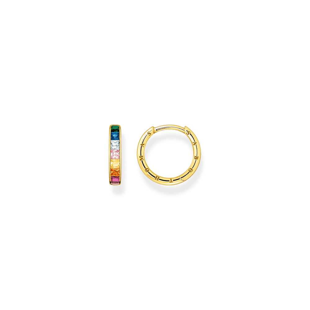 Gold On Silver Colourful Stones Pavé Hoops Earrings