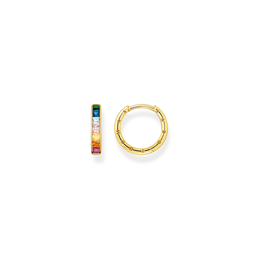 Gold On Silver Colourful Stones Pavé Hoops Earrings