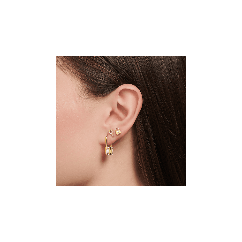Gold On Silver Lock Stud Earrings