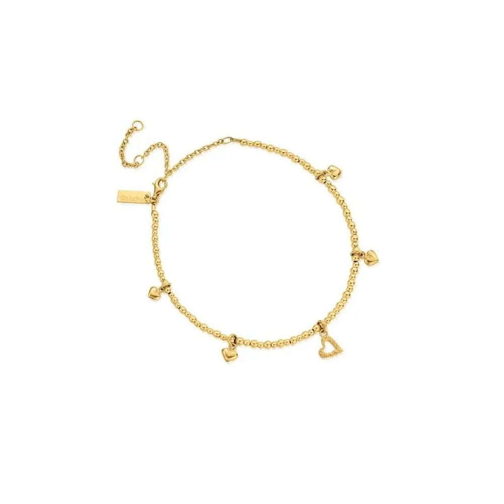 Gold On Silver Mini Cute Multi Heart Anklet