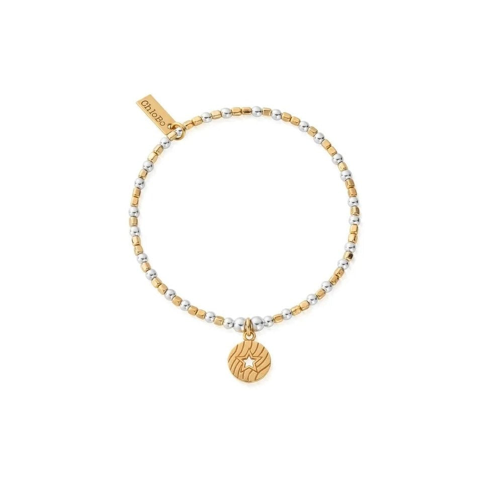 Gold On Silver Open Star in Circle Bracelet