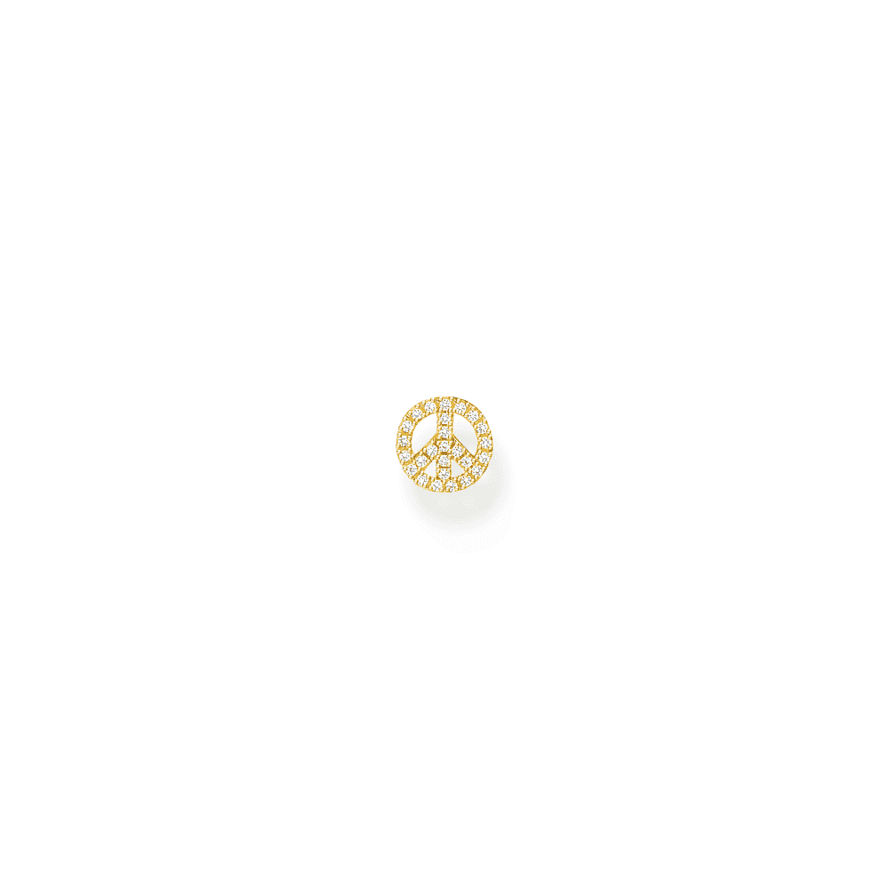 Gold On Silver Peace Sign Earrings with White Stoens