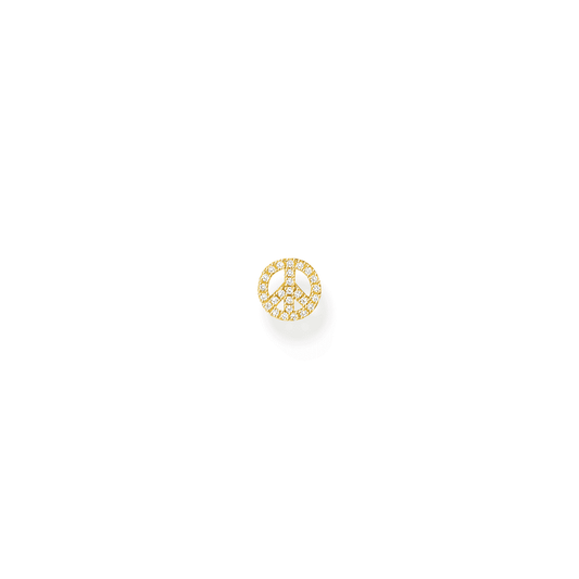 Gold On Silver Peace Sign Earrings with White Stoens