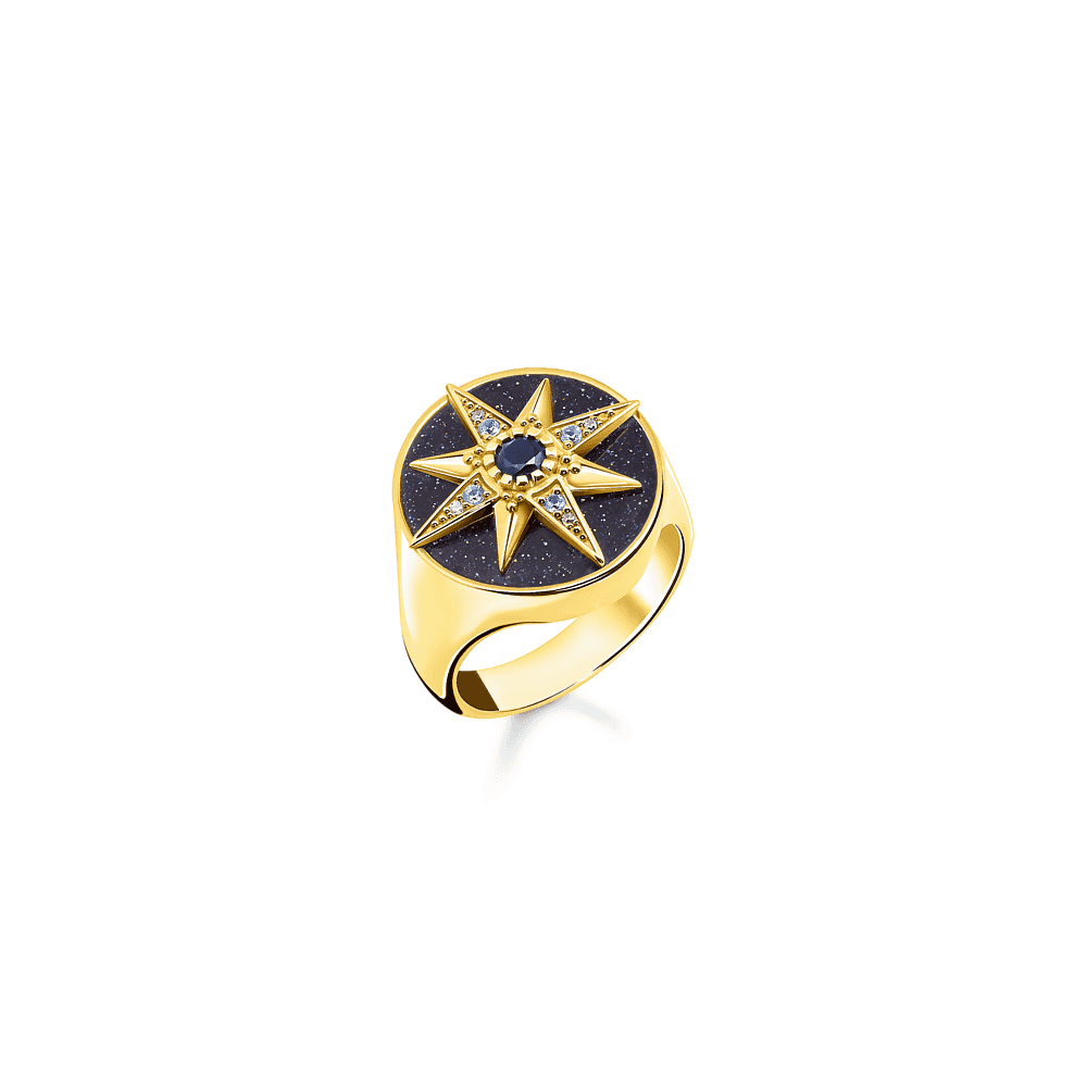 Gold On Silver Royalty Star Signet Ring with Stones