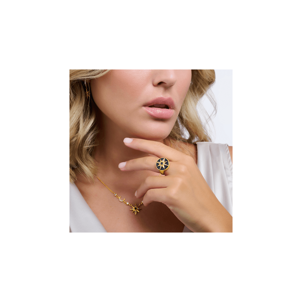 Gold On Silver Royalty Star Signet Ring with Stones