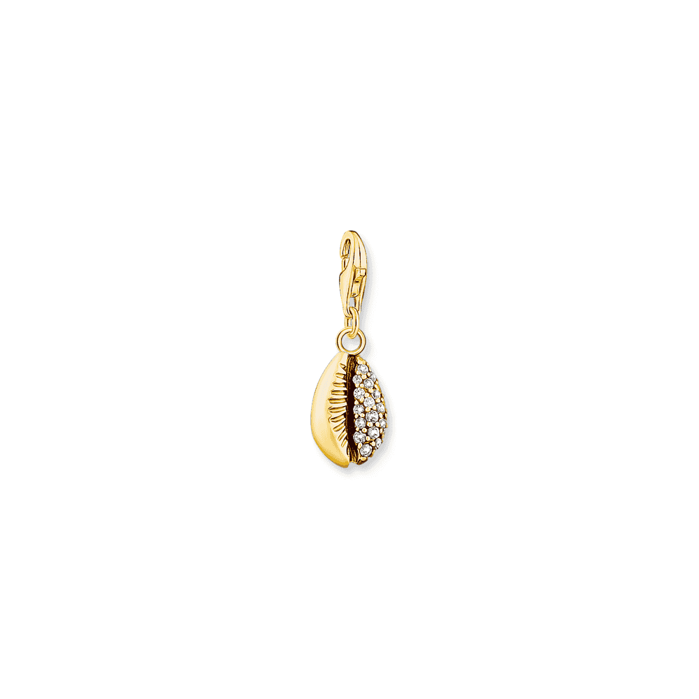 Gold On Silver Shell Charm with White Stones