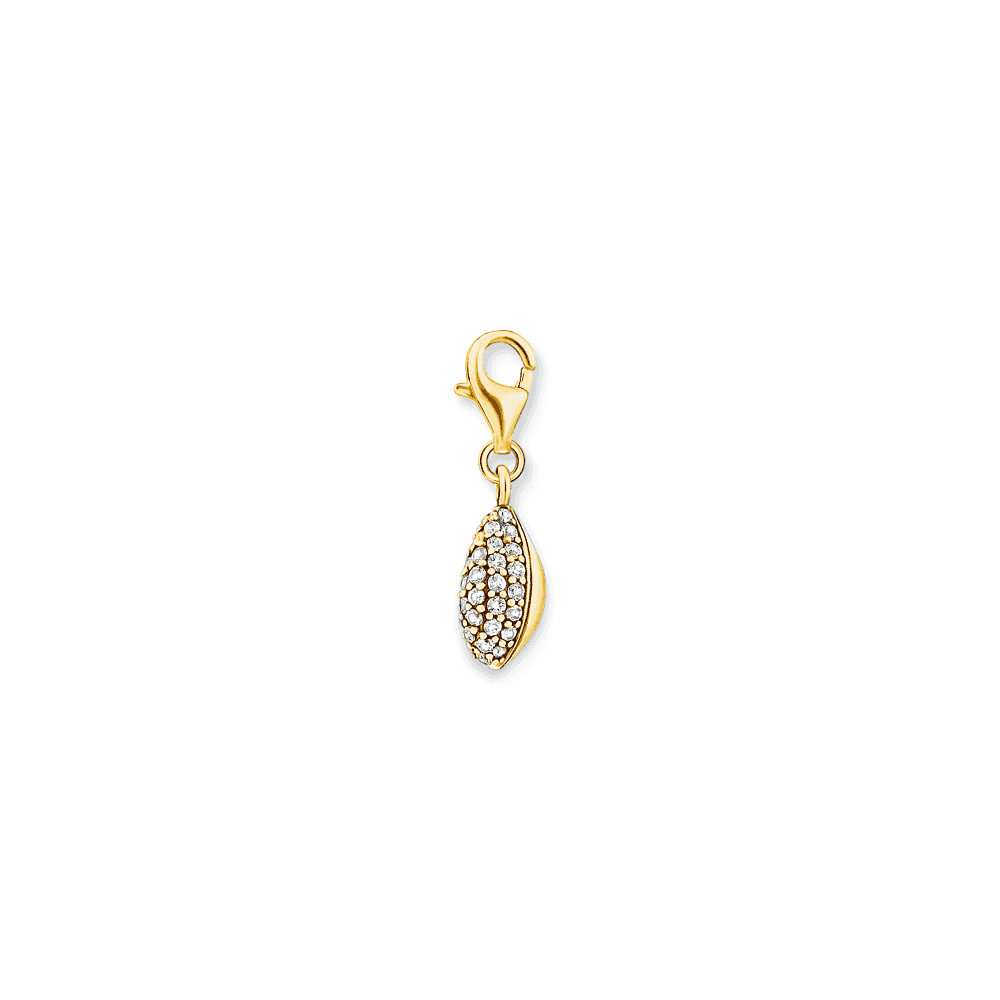 Gold On Silver Shell Charm with White Stones
