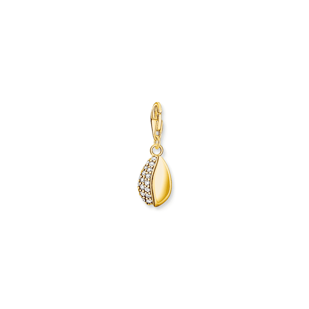 Gold On Silver Shell Charm with White Stones