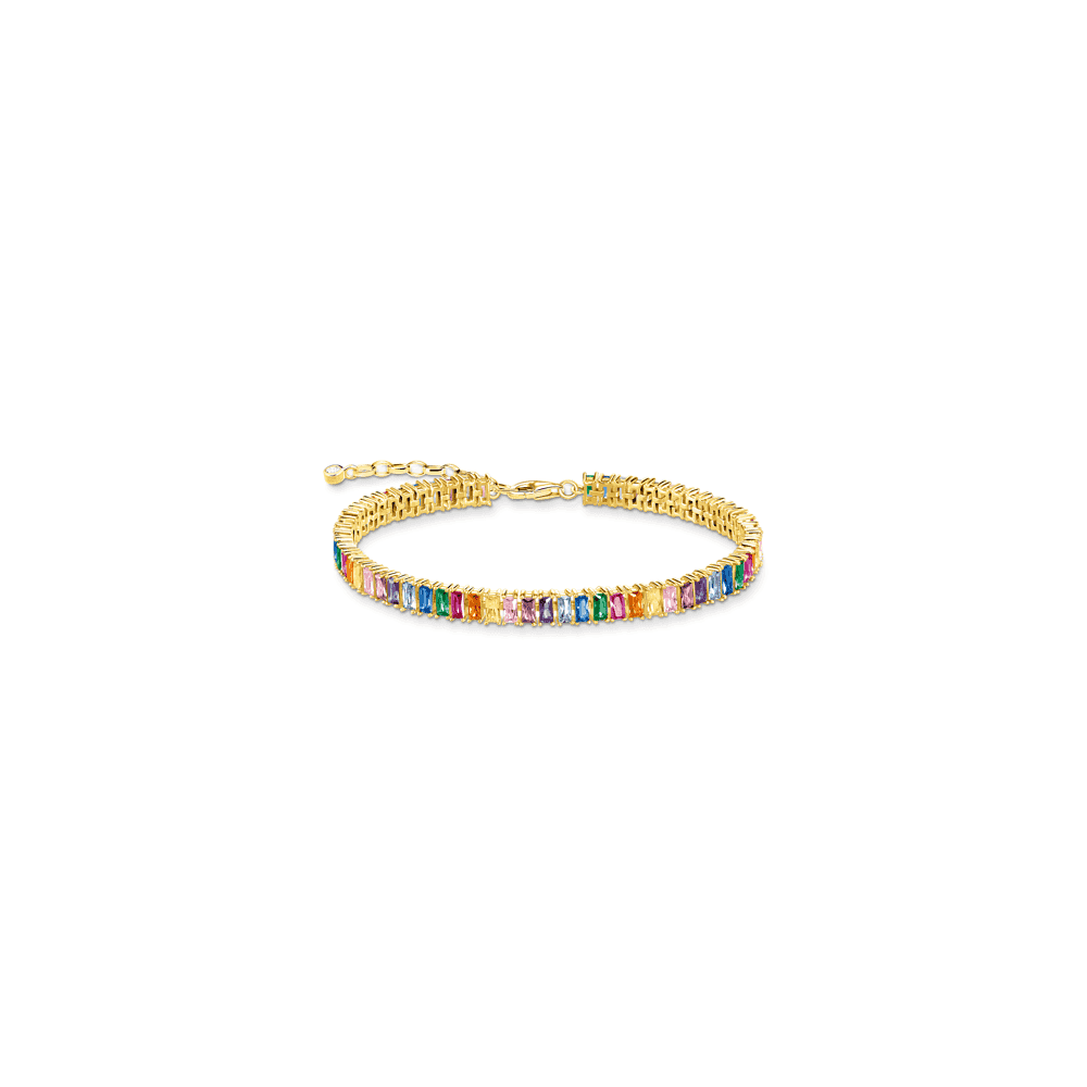 Gold On Silver Tennis Bracelet with Colourful Stones