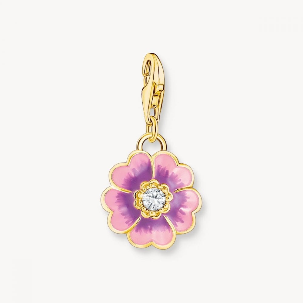 Gold-Plated Charm Pendant With Violet Flower