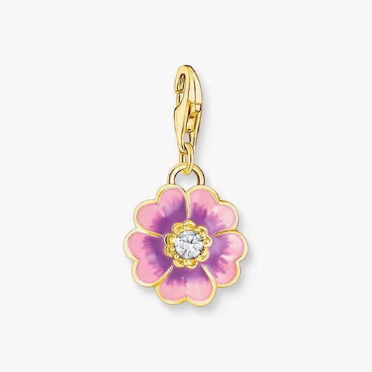 Gold-Plated Charm Pendant With Violet Flower